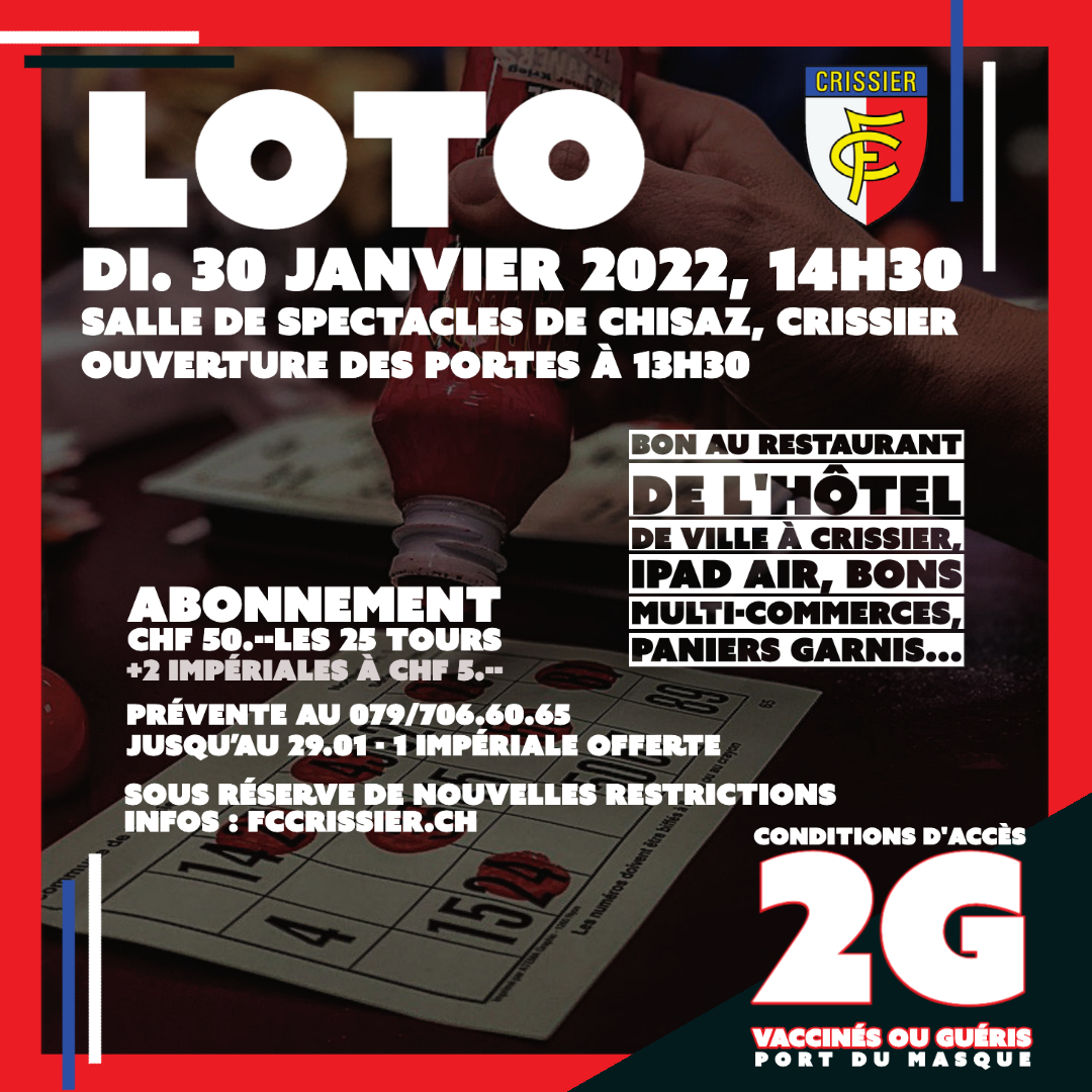 Loto des Juniors du FC Crissier, dimanche 30 janvier 2022